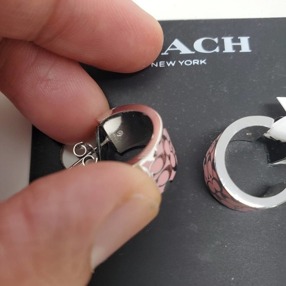 Coach Signature Enamel Huggie Cuff Pink Earrings - Picture 4 of 8